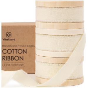 Ruban De Coton 1,6 Cm X 19,2 M (3 Rouleaux*6,4 M) Blanc Cr&egrave;me, Franges Faites Main Rubans En Tissu Pour Invitations De Mariage Bouquets De Mari&eacute;e Vacances D&eacute;coration Emballage Cadeau - Neuf