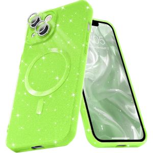 Sjzg-Coque Magn&eacute;tique Pour Iphone 14 Etui &Agrave; Paillettes Brillant Compatible Avec Magsafe Charge Sans Fil Housse De Protection Antichoc Pour Appareil Photo Glitter Silicone Tpu Souple,Vert 1 - Neuf