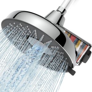 Pomme de douche filtr&eacute;e 20,3 cm &iquest; Pommeau de douche fixe haute pression avec filtre &agrave; 18 &eacute;tapes pour adoucisseur d'eau dure &iquest; R&eacute;duit le chlore et les m&eacute;taux lourds (Chrome) - Neuf