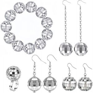 Kal-Lot De 5 Boules Disco Pour Femme - Boucles D'oreilles Pour Femme Et Fille - R&eacute;tro - Accessoire De F&ecirc;te Disco - Neuf