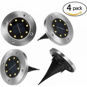 (Lot De 4 Blanc) Lampe Solaire Sur Pied 8 Led Disque Lampe Solaire Sur Pied Ip65 Lampe Solaire De Jardin Lampes Solaires D'extérieur Pour Jardin, Allée, Chemin Lampes De Table Solaires - Neuf