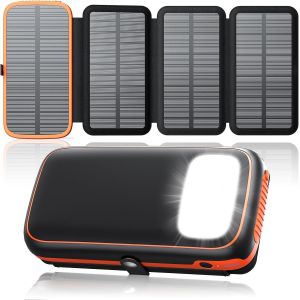Chargeur Solaire Power Bank 27000Mah &iquest; Batterie Externe Solaire Avec 4 Panneaux Solaires & 3 Sorties Usb, Charge Rapide 15W, Lampe Torche Super Lumineuse Int&eacute;gr&eacute;e, Pour Smartphones Tablettes - Neuf