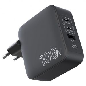 Force Power Lite - Adaptateur secteur - GaN - 100 Watt - Power Delivery 3.0 + PPS, Apple 2.4A, QC 4.0 - 3 connecteurs de sortie (USB, 2 x USB-C) - noir - Neuf