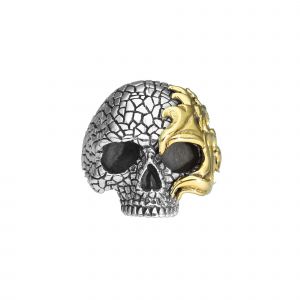 Bague Homme T&ecirc;te De Mort Flamboyante Argent - Neuf
