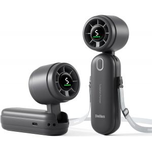 Diveblues iTurbo Ventilateur portable, vitesse &eacute;lev&eacute;e de 9 m/s, 5 vitesses, affichage LED, 3en1, portable, de cou et de table, mini ventilateur pour les voyages, la plage, le travail et l'ext&eacute;rieur - Neuf