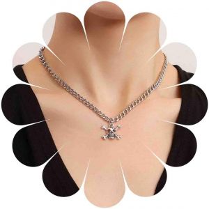 Kal-Collier Pendentif Crâne Punk Collier Crâne Gothique Collier Ras Du Cou Argent Collier Crâne Squelette Collier Os Crâne Halloween Collier Chaîne Squelette Humain Bijoux Pour Femmes - Neuf