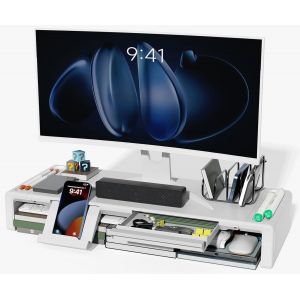 Support De Moniteur, Pliable, Longueur Réglable, Tiroir De Rangement Et Fente Pour Stylo, Support De Téléphone Compatible Avec Ordinateur, Ordinateur De Bureau, Ordinateur Portable, Économise - Neuf