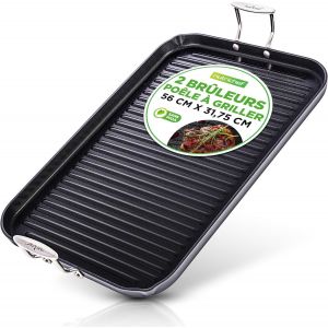 Subzonal-Nutrichef Po&ecirc;le Grill 50,8 Cm X 33 Cm Pour Cuisini&egrave;re-Double Br&ucirc;leur- Po&ecirc;le En Fonte- Plaque Chauffante Antiadh&eacute;sive En Fonte Anodis&eacute;e Dure, Noir - Neuf