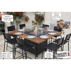 Table Brasero &agrave; Gaz 125 x 125 cm &iquest; Mobilier Chauffant Haut de Gamme pour Terrasse et Jardin - Neuf
