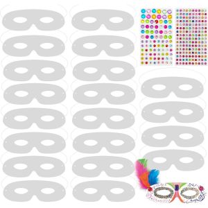 Trahoo-Masque Blanc À Décorer, 20pcs Masques En Papier Avec Autocollant Strass Masques Bricolage Papier Masque A Colorier Pour Enfant Pour Les Articles De Fête - Neuf