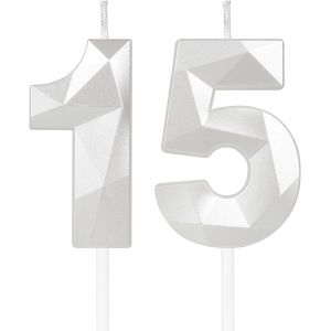 Sansh-Blanc Bougies D'anniversaire En Forme De Chiffre 15, 3d Bougies Blanc Décoration De Gâteau,Décoration De Gâteau Pour Fête D'anniversaire, Mariage,Bougie D'anniversaire Pour Gâteau - Neuf