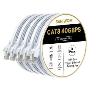 TIANYI-C&acirc;ble Ethernet Cat8 0,25m 5 Pi&egrave;ces, 40 Gbit/s 2000 MHz C&acirc;ble R&eacute;seau Gigabit LAN Haute Vitesse Avec RJ45 et Connecteur Plaqu&eacute; or C&acirc;ble Internet pour Routeur, pou Laptop, pou PS5 - Blanc - Neuf