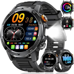 Montre Connect&eacute;e Homme, Appel Bluetooth Et Assistant Vocal, Batterie 1000 Mah, Lampe Torche Led, Grand &Eacute;cran 1,75"", 100+ Modes Sportifs, Smartwatch Pour Android Ios, Noir - Neuf