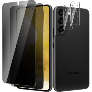 LORANKA-[Lot de 2 + 2 protections d'&eacute;cran pour Samsung Galaxy S22 + Protection d'objectif d'appareil photo, verre tremp&eacute; anti-espion, facile &agrave; installer, duret&eacute; 9H, r&eacute;sistant aux rayures, sans bulles - Neuf