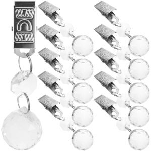 Ulteronixshop-Lot de 12 pinces &agrave; nappe en cristal - Poids de la nappe - Poids de la nappe - Poids pour rideaux de terrasse - Poids de la nappe - Clips de poids - M&eacute;tal transparent - Neuf