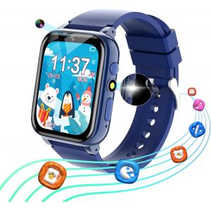 KAL-Montre Connectée Enfant Garçon 5-12 Ans -26 Jeux, Cartes D'Apprentissage, Livre Audio, Appareil Photo, Musique, Podomètre - Neuf