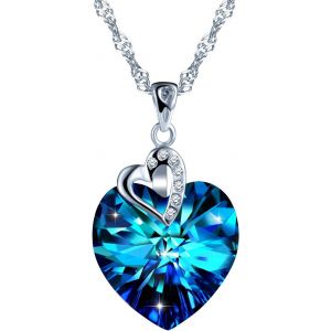 Kales-Collier Femme Fille,Collier En Argent 925,Collier Pendentif Coeur Oc&eacute;an,Collier De Cristal Bleu,&Eacute;l&eacute;gant - Neuf
