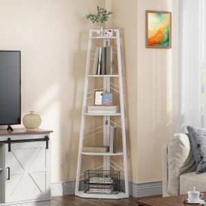 ¿¿tag¿¿re d'angle ouverte ¿¿ 5 niveaux, style industriel et moderne, autoportante en bois - Pour salon, couloir, bureau ¿¿ domicile - Blanc pur - Neuf