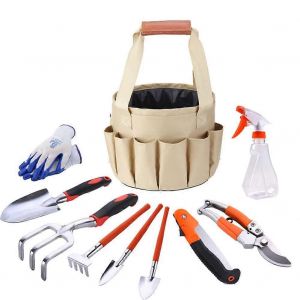 Ensemble de 10 outils de jardinage avec sac, outils a main ideaux - Neuf