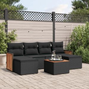 Prolenta Premium - Salon De Jardin 7 Pcs Avec Coussins Noir R&eacute;sine Tress&eacute;e - Neuf