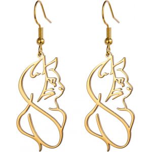Kalhx-Boucles D'oreilles Silhouette De Chat Pendentif Minuscule Chaton En Acier Inoxydable Bijoux Chaton Pour Femmes Hommes - Neuf