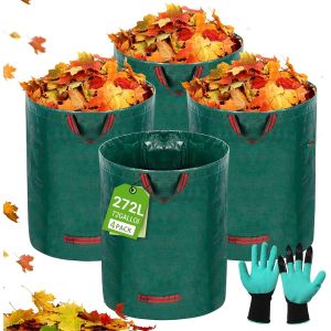 JEXNOVASHOP-Lot de 4X 272L Sacs de Jardin, Sac Jardin Pliable avec Poign&eacute;es, Ind&eacute;chirables, &Eacute;tanches, Sac Jardin Dechets Verts D&eacute;chets Verts, Feuilles, Tontes, R&eacute;utilisable (Offrir des Gants) - Neuf