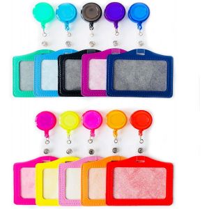 10 Pi&egrave;ces Porte-cartes Multicolores, Badge Carte de Travail, Porte-cartes en Cuir Synth&eacute;tique, pour Activit&eacute;s Professionnelles, Bureaux, Cartes D'identit&eacute;, Badges Nominatifs (10 Couleurs) - Neuf