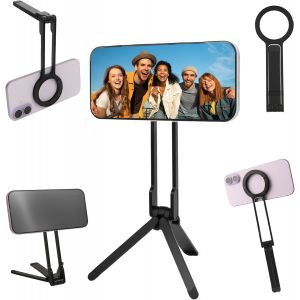 LORANKA-Tr&eacute;pied Magn&eacute;tique T&eacute;l&eacute;phone 3-in-1 Aluminium Mini Selfie Stick Pliable,Mousqueton Fixation Rapide pour iPhone 17 16 15 14 13 12 Magsafe Support Pliable Smartphone pour Selfie Vlog Photograph - Neuf