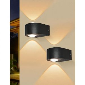 Malory Applique Murale Ext&eacute;rieure Led 8w, Blanc Chaud 3000k, Aluminium, &Eacute;clairage Up Down, Ip65 &Eacute;tanche, Lot De 2. - Neuf