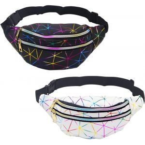 SJZG-Sac Banane Holographique Rave, Sac Banane Iris&eacute;, Taille Brillante, Blanc/Noir, Pack Wasit - Neuf