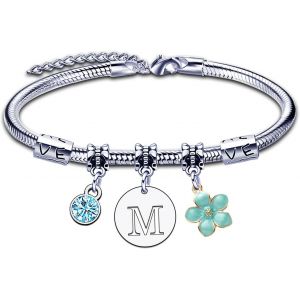 Bracelet Femme Lettre Initiale Pr&eacute;nom Pour Nounou Argent Lettres A-Z Pendentif Bracelets Femme Fille Charme Bijoux Id&eacute;e Cadeau Femme Original Cadeaux Anniversaire No&euml;l,Pour Nounou Soeur Fille - Neuf