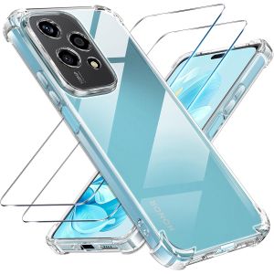CAUC-3 en 1 Coque et Verre Tremp&eacute; pour Honor 200 Lite 5G, [Coussin d'air Int&eacute;gr&eacute;] Anti-Jaunissement Souple TPU Bumper Coque Protection pour Honor 200 Lite, Transparente - Neuf