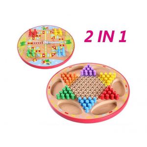 Jeu de dames chinois en bois double face 2 en 1, jeu de ludo volant, jouet &eacute;ducatif familial pour enfants - Neuf
