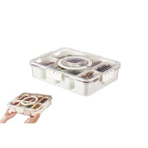 Plateau De Service Compartiment&eacute; Avec Couvercle Et Poign&eacute;e - Bo&icirc;te De Rangement &Agrave; 8 Compartiments Pour En-Cas Et Condiments - Neuf
