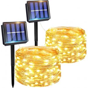 JGD-Guirlande lumineuse solaire d'ext&eacute;rieur - 2 x 7 m - 50 LED - Fil de cuivre - Guirlande lumineuse solaire d'ext&eacute;rieur - Guirlande lumineuse solaire &eacute;tanche pour ext&eacute;rieur et terrasse - Neuf