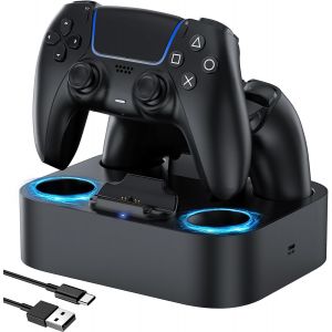 Station de charge pour manette de PS5, station de charge rapide avec protection contre la puce de s&eacute;curit&eacute; et indicateur LED, station de charge pour manette Playstation 5 (Noir) - Neuf