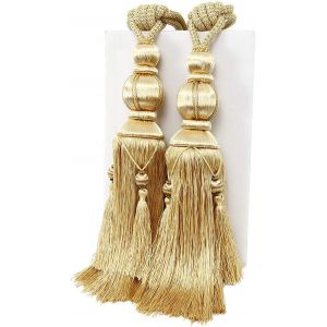 Paire d'embrasses de Rideaux faits a la Main avec des Glands pour les Rideaux, de Tentures de la Corde pour la Maison ou le Bureau du Decor, de l'Or - Neuf