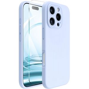 LORANKA-pour iPhone 16 Pro Coque, Cover Silicone Liquide de Haute Qualit&eacute; pour iPhone 16 Pro(6.3"") avec 1 Verre tremp&eacute;, Protection 360&deg;, Doublure en Microfibre Antichoc Case-Bleu Ciel - Neuf