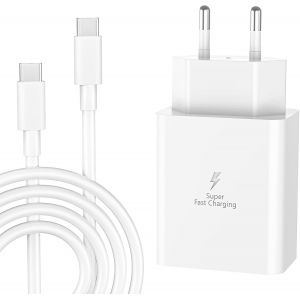 Caricabatterie USB C 45w, par Samsung GalaxyS25,S24,S23,S22,S21,Ultra,S20,S20 +,S10,S9,Note20,10,A54,A56,A55 5G,A34,A16,A15,A06,A23 Caricabatterie Samsung, Con 2M Cavo, caricatore USB c rapido(Blanc) - Neuf