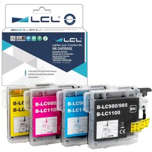 Compatible Ink Cartridge LC980 LC1100 LC1100BK LC1100C LC1100M LC1100Y (1Black 1Cyan 1Magenta 1Yellow) Replacement for Brother DCP-J140W/145C/165C/185C/195C/197C/365CN/375CW/385C/390CN 395CN - Neuf