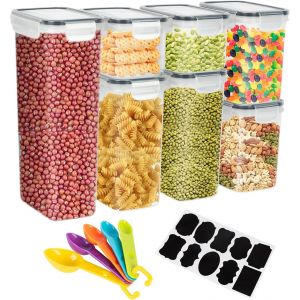 Bocaux De Stockage Avec Couvercle Hermétique,7 Boîtes De Stockage Sans Bpa,Boîte De Stockage Cuisine Pour Pâtes,Céréales,Avec Étiquettes Et Cuillère - Neuf