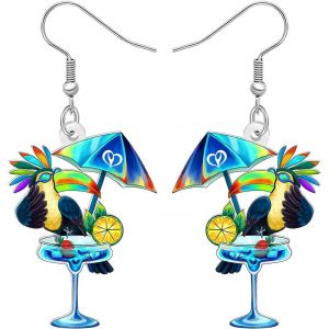 Kal-Boucles D'oreilles Toucan En Acrylique - Motif Floral Tropical - Margarita - Verre &Agrave; Cocktail - Bijoux D'&eacute;t&eacute; - Cadeaux Pour Les Amoureux Des Oiseaux - Cadeau Pour Femme Et Maman - Neuf