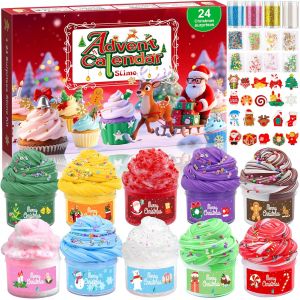 JEXNOVASHOP-Slime Calendrier de l'Avent 2025 Enfants,Calendrier de No&euml;l 24 Jours de Slime Transparent et Accessoires,Calendriers de l'avent Slimes DIY,Cadeau de No&euml;l Amusant pour Filles et Gar&ccedil;ons - Neuf