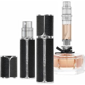 Sansh-Bf01bks Vaporisateur Parfum, 10 Ml Flacon Rechargeable, Vaporisateur De Voyage Portable, Adapté Au Sac À Main, Au Voyage, Pour Femmes Et Hommes (Argent Noir) - Neuf