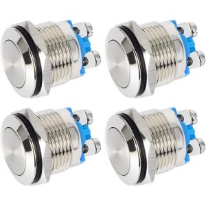 4 pièces 16mm Interrupteur à Bouton-Poussoir à Verrouillage Etanche avec Bornes à vis 3A/12 V/24 V/125 V/250 V Interrupteur à Bouton en Métal en Acier Inoxydable (Tête Plate) - Neuf