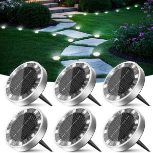 Spot Solaire Ext&eacute;rieur Lot De 6, Lampe Solaire Au Sol 8 Led, &Eacute;tanche Lumiere Solaire Exterieur Jardin Pour Chemins All&eacute;e Pelouse Terrasse Cour Piscine[Blanc Froid] - Neuf