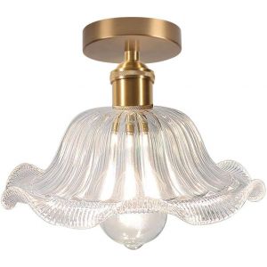 Subzonal-Plafonnier Luminaire En Verre Lampe De Plafond &Agrave; Fleurs Cr&eacute;atif Abat-Jour En Verre E27 R&eacute;tro Laiton &Eacute;clairage De Plafond Pour Couloir Chambre Salle &Agrave; Manger - Neuf