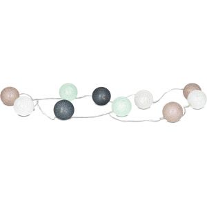 Kal-Guirlande Lumineuse 10 Boules Led En Coton Vert Menthe, Marron, Blanc - Neuf