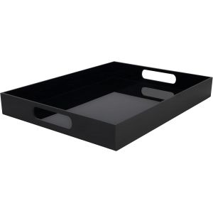 Checarzhn--No1-Plateau Noir En Plastique Acrylique Avec Poignées ¿ L40,5 X L30 Cm - Grand Plateau Rectangulaire Anti-Fuite Décoratif - Petit Déjeuner, Thé/Café, Aliments, Boissons - Neuf