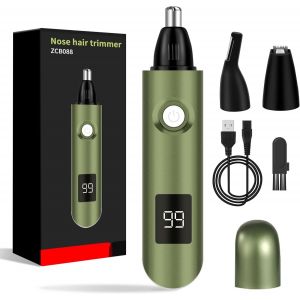 Eryi-Tondeuse Nasale 3 En 1 Avec Affichage Led - Tondeuse Pour Poils Du Nez Et Des Oreilles - Rechargeable Avec Double Lames De Coupe - Tondeuse À Sourcils Et Visage Pour Hommes Et Femmes - Vert - Neuf
